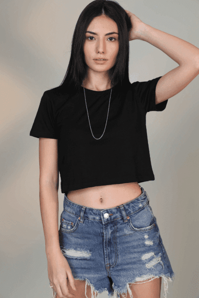 Black Half Sleeve Crop Top