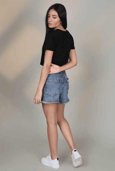 Black Half Sleeve Crop Top view 3