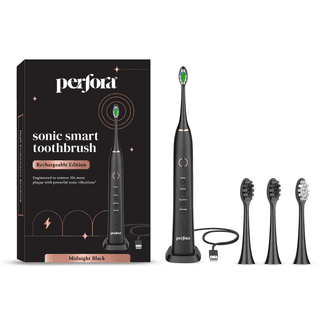 Perfora Electric Toothbrush Rechargeable Electric Brush 60 Days Battery Life Electric Toothbrush For Men,Women & Kids Sonic Toothbrush With 4 Brush Heads 1 Year Warranty Travel Friendly, Black
