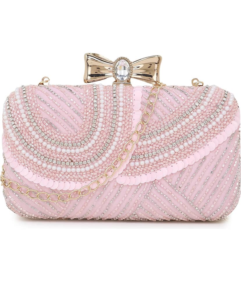 Anekaant Pink Fabric Box Clutch