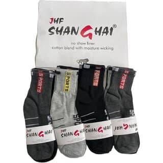 JHF Shanghai Ankle-Length Sports Socks Cotton Blend with Moisture Wicking (Pack of 4)