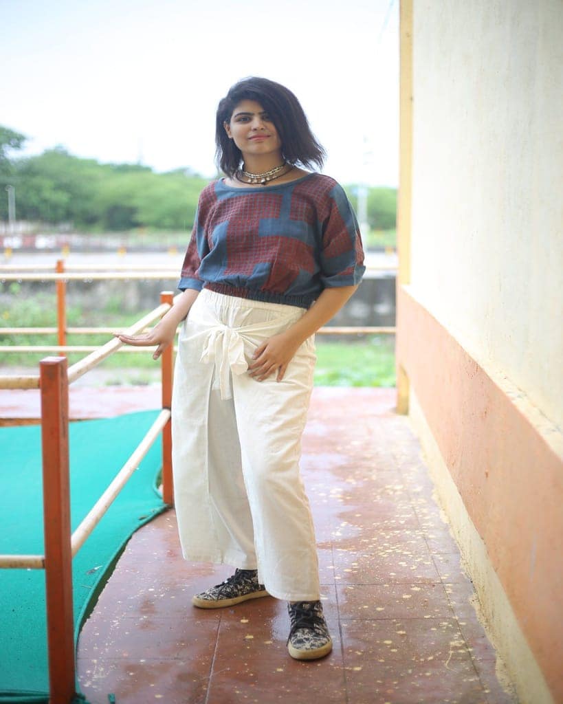 Indigo Puzzle Handwoven Organic Cotton Crop Top view 4