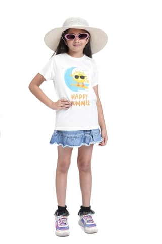KUCHU Kids Graphic Printed T-Shirt | Happy Summer | Cotton Modal Fabric | Soft & Skin-Friendly | Everyday Casual Wear for Boys & Girls (in, Age, 8 Years, 9 Years, Regular, White)