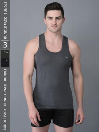 Men's Assorted Pack of 3 Solid Combed Cotton Shrinkless Vest
