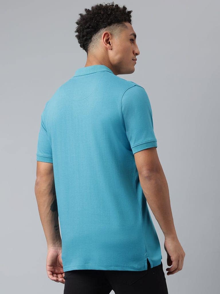 Men Teal Regular Fit Polo Neck T-Shirt view 5