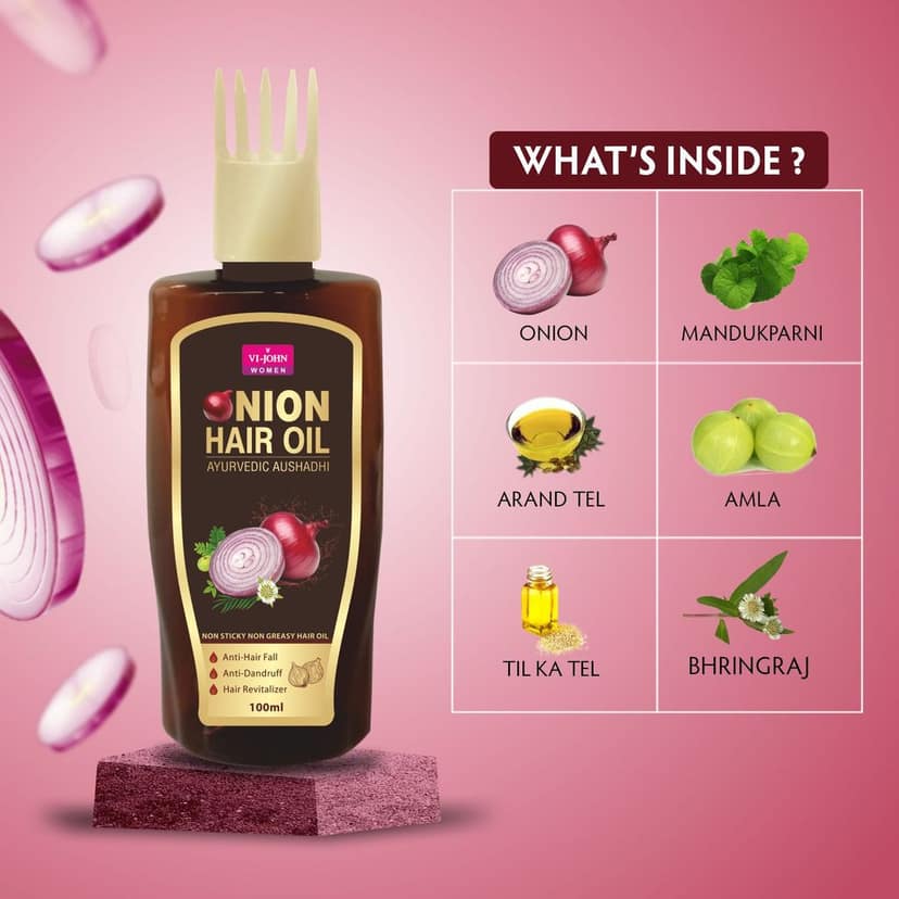 VI-JOHN Onion Shampoo 300ml With Onion Hair Oil 100ml (Combo Pack) view 3