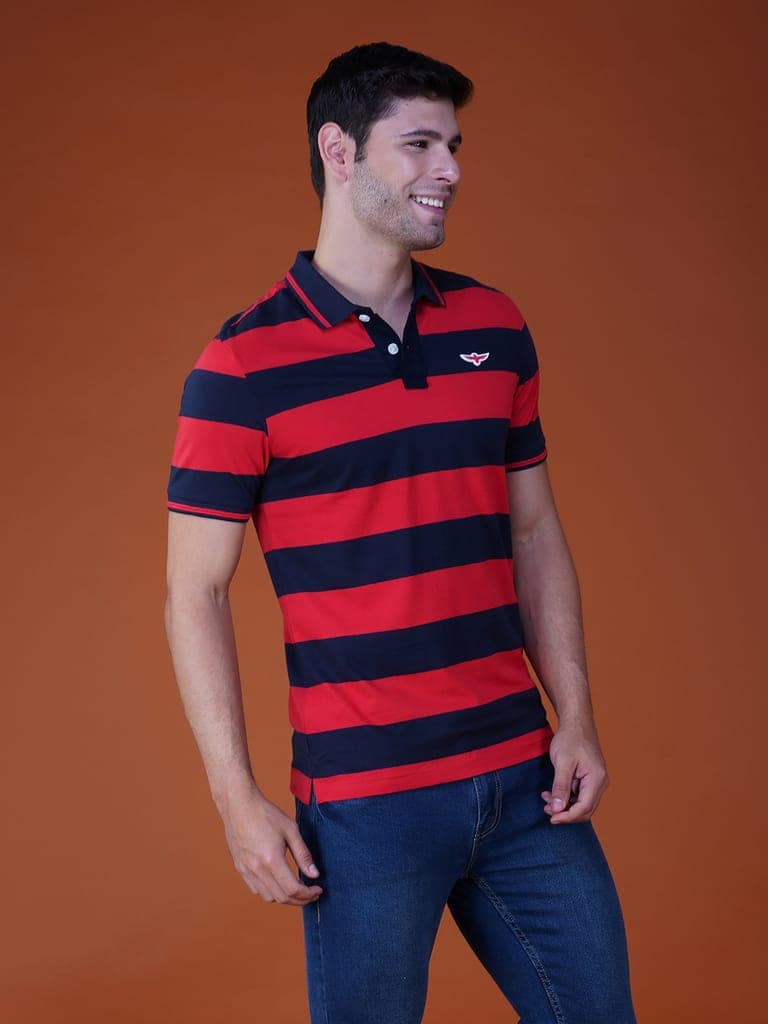 Men’s Stripe Polo T-shirt Navy-Red