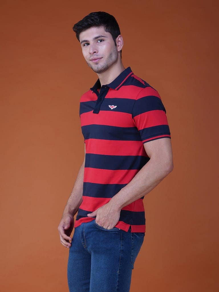 Men’s Stripe Polo T-shirt Navy-Red view 3