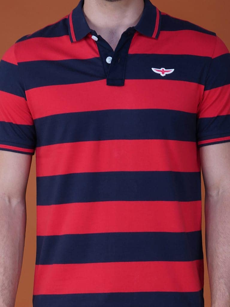Men’s Stripe Polo T-shirt Navy-Red view 4
