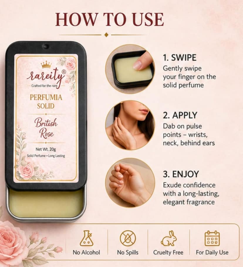 Rareity Solid Perfume – British Rose Fragranc -20g | Luxury Floral Long Lasting Balm Perfume | Pocket Solid Perfume for Women | Alcohol-Free, Beeswax & Shea Butter view 3