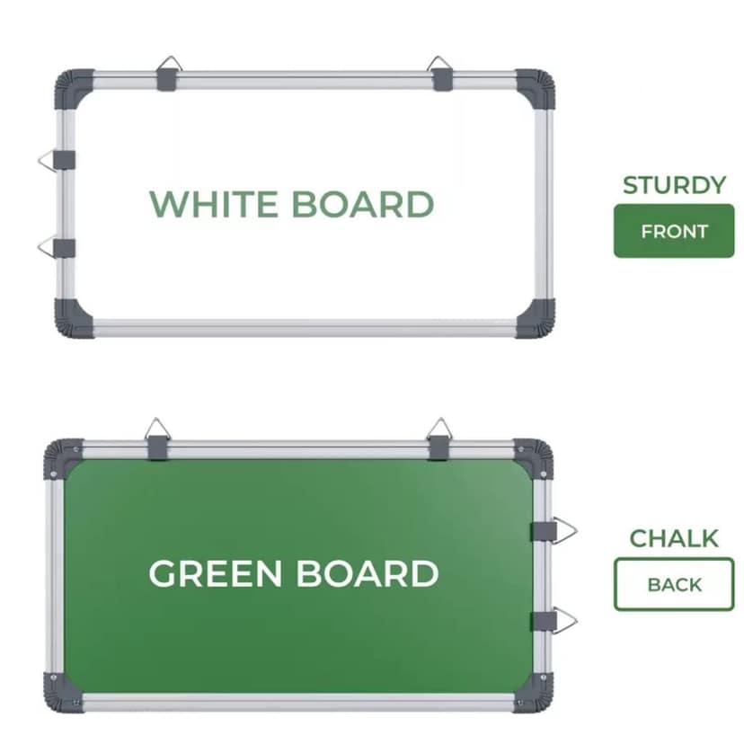 A2DR Non-Magnetic (1 x 1.5 Feet) Double-Sided 2in1 White Board & Green Chalk Board Quality with Hanging Hooks view 2