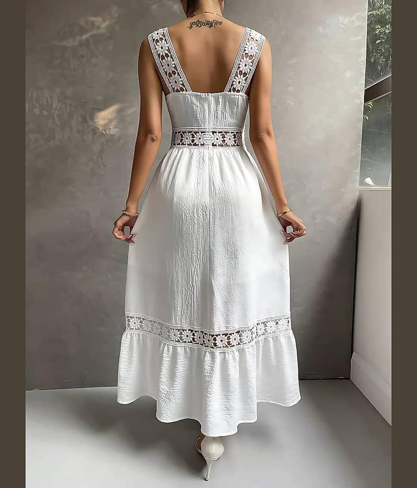 Shcon Women Crepe Crochet Maxi ( White ) view 2