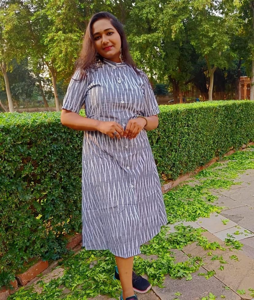 Pure Cotton Ikkat Dress Bossonova Grey Colour (Size XXS(32) to Plus Size(56))-5918 view 4