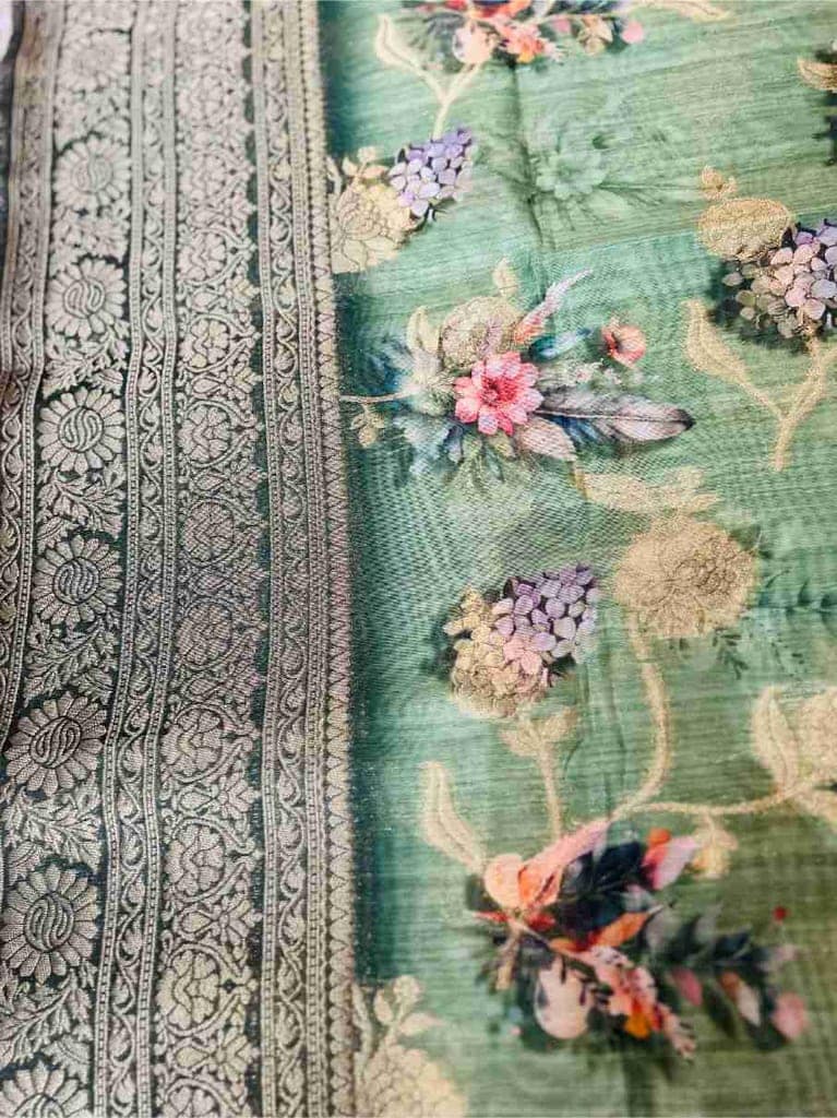 Mint Green Digital Floral Organza