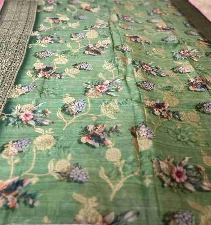 Mint Green Digital Floral Organza view 2