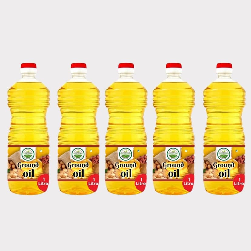 Pure Groundnut Oil 5 ltr - Pack of (5 × 1 Ltr) by Vishwakarma – Healthy Cooking, Made by Farmers