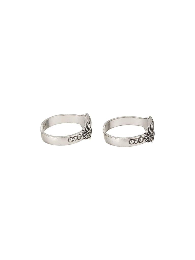 925 Sterling Silver Oxidised Dual Leaf Minima Adjustable Pair Of Toe Ring view 6