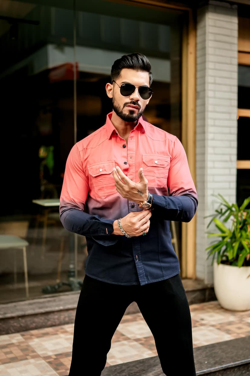Peach Double Shade Cotton RFD Designer Shirt
