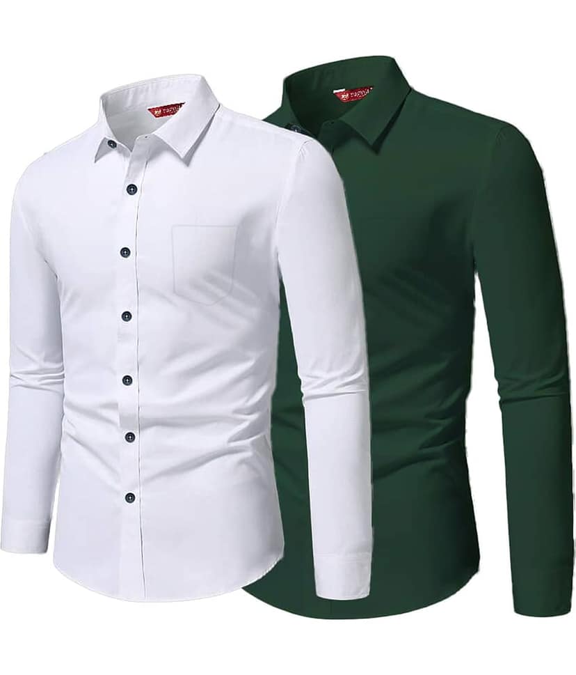 Yugnik Cotton Blend Slim Fit Full Sleeves Men's Formal Shirt - Green ( Pack of 2 )