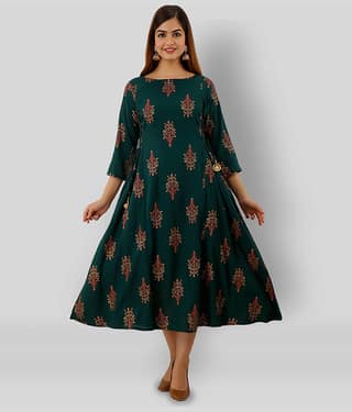Lee Moda - Green Rayon Women's Flared Kurti ( Pack of 1 )