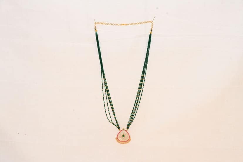 22K Gold Long Beaded Emerald Necklace