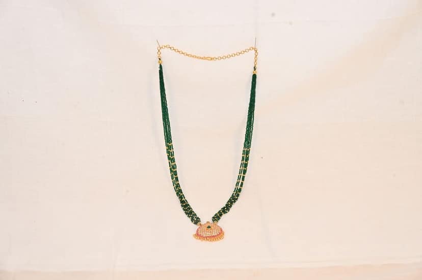 22K Gold Long Beaded Emerald Necklace view 3