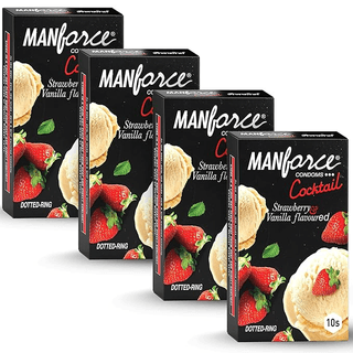 Manforce Cocktail Condoms (Dotted-Rings) Strawberry & Vanilla Flavoured 10 Pcs x Pack of 4