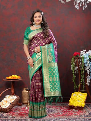 Yavira silk Women's Purple Handwoven Silk Saree
