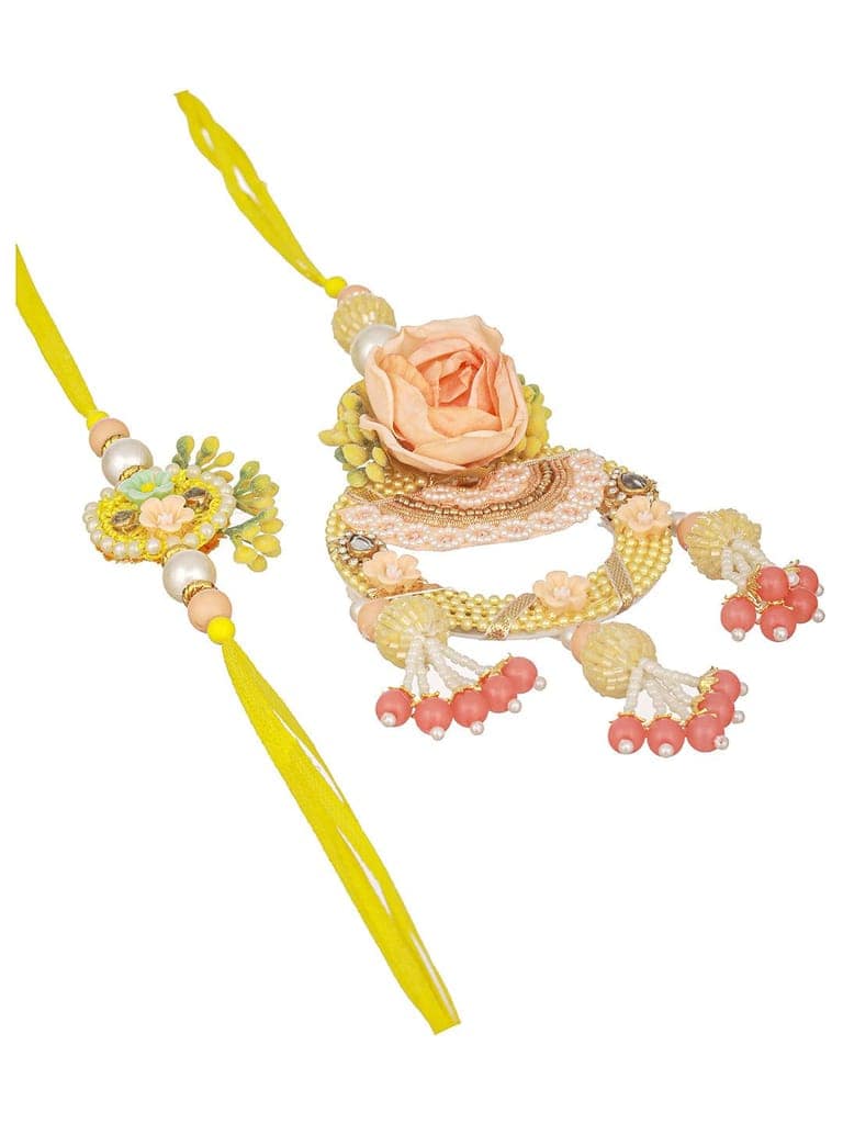 Set of 2 Peach Handcrafted Flower Rakhi for Bhaiya & Bhabhi Lumba Rakhi Set With 999 Silver Lakshmi & Ganeshji 10 gram Colour Silver Coin view 5
