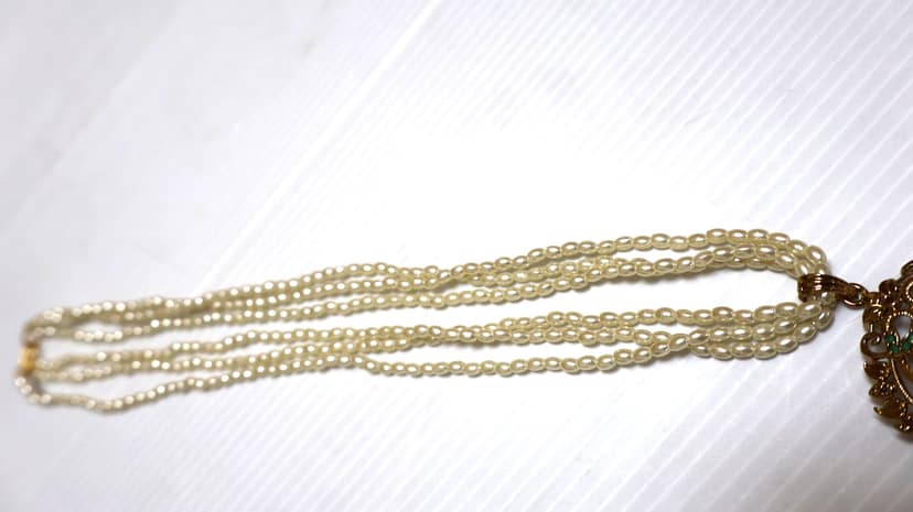 Traditional Gold-Plated Pearl Pendant with Gemstone Accents view 10