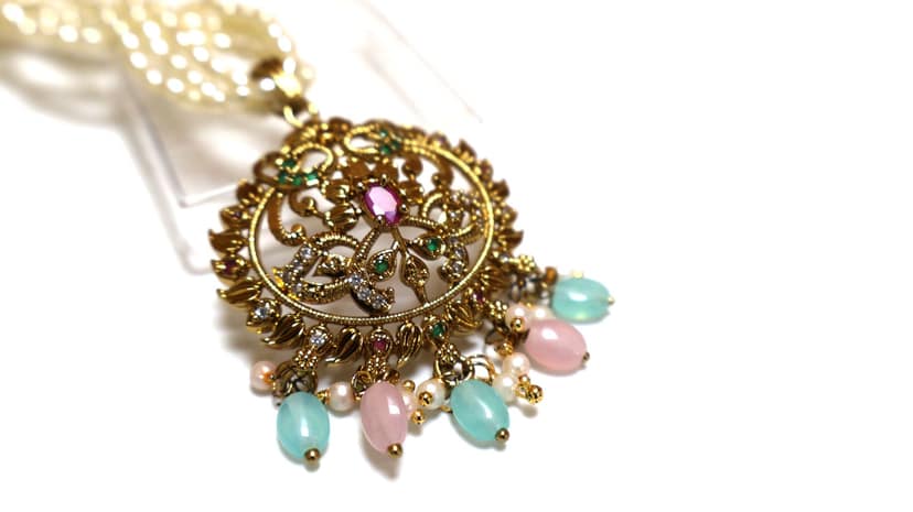 Traditional Gold-Plated Pearl Pendant with Gemstone Accents view 4