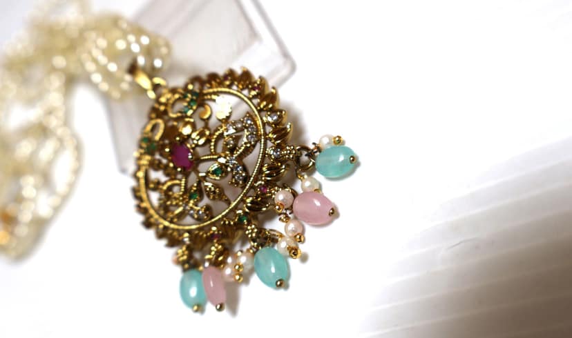 Traditional Gold-Plated Pearl Pendant with Gemstone Accents view 6