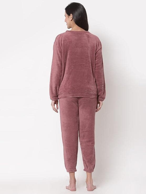 Ukal Women Winter Nightsuit Ladies Fur Nightwear Warm Night Suit for Girls Night Dress Pyjama Set Women's Full Sleeve Top and Pajama Pants Regular Fit Round Neck Pyjama Set view 6