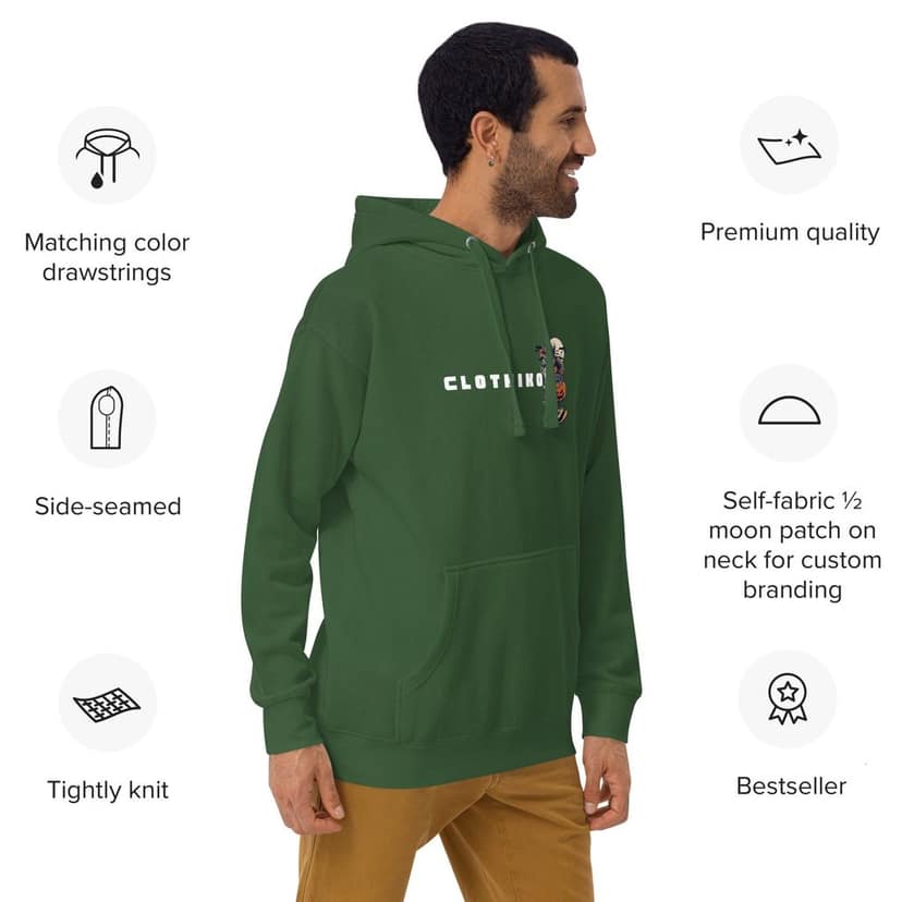 Clothikoo Premium Wolf Printed Edition Hoodie (400 GSM, Bottle Green Colour) view 5