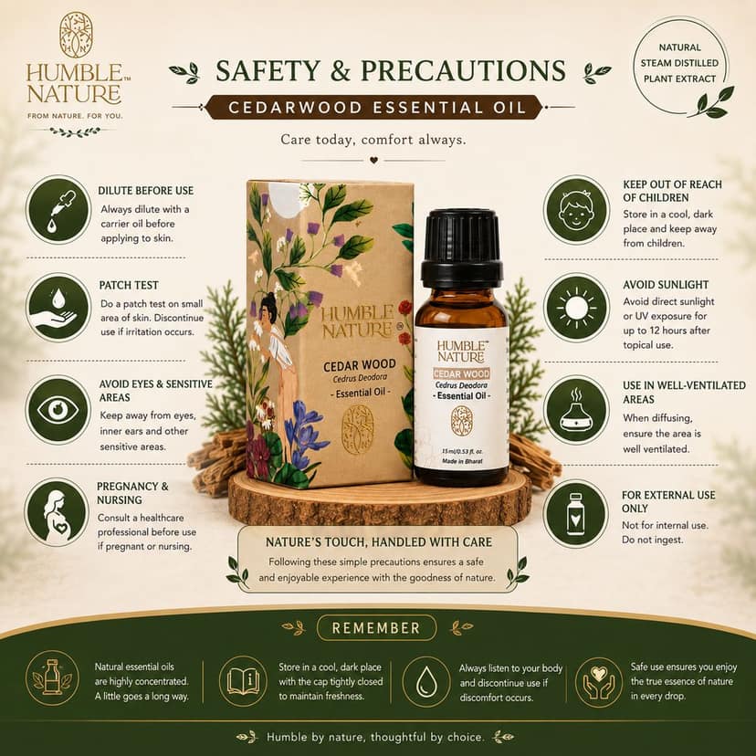 Humble Nature Cedarwood Essential Oil | Natural Steam Distilled Plant Extract | Cedrus Deodara Oil for Diffuser, Aromatherapy, Massage & DIY Blends | Premium Essential Oil 15ml view 5