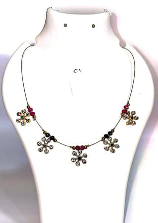 Gold Plated Flower Pendant Necklace with Ruby and Emerald Stones