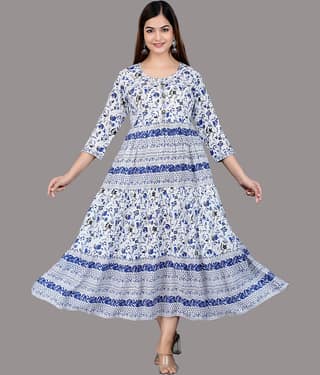 Smien - Navy Blue Cotton Women's Anarkali Kurti ( Pack of 1 )