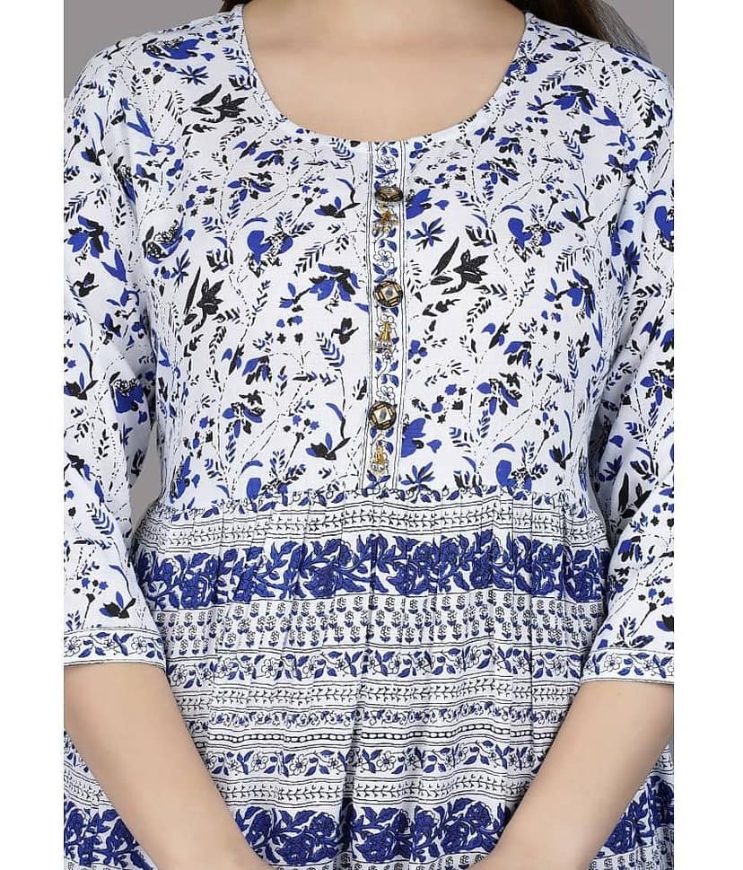 Smien - Navy Blue Cotton Women's Anarkali Kurti ( Pack of 1 ) view 2