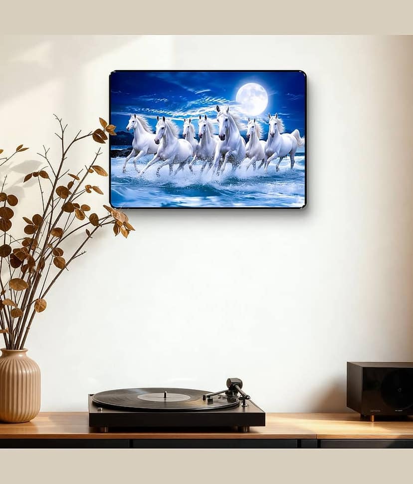 Running White Horses Moonlight Wall Art | Ocean Night UV Print view 2