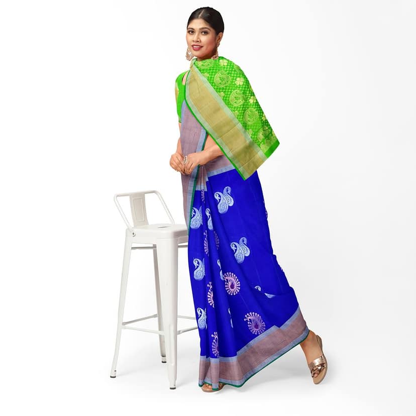 Blue Color Meena Work Big Mango Butta Pure Kanjivaram Silk Saree view 2