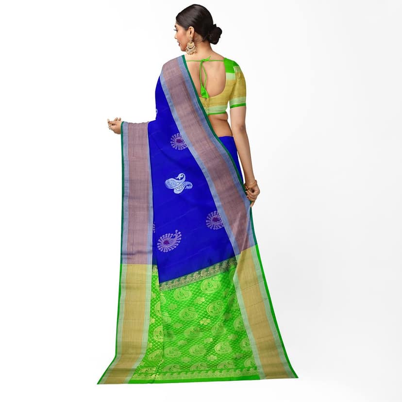 Blue Color Meena Work Big Mango Butta Pure Kanjivaram Silk Saree view 3