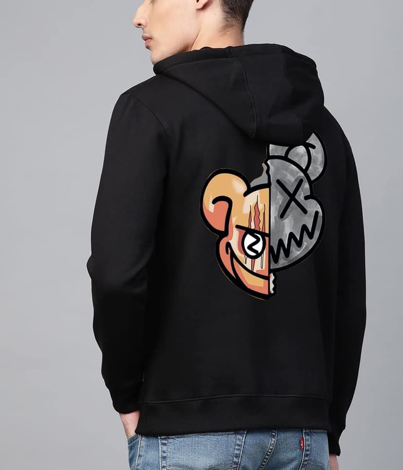 SCOTT FINCHER Men's Black and Orange Bear Graphic Hoodie : AA(RSHOD)BLACK_37