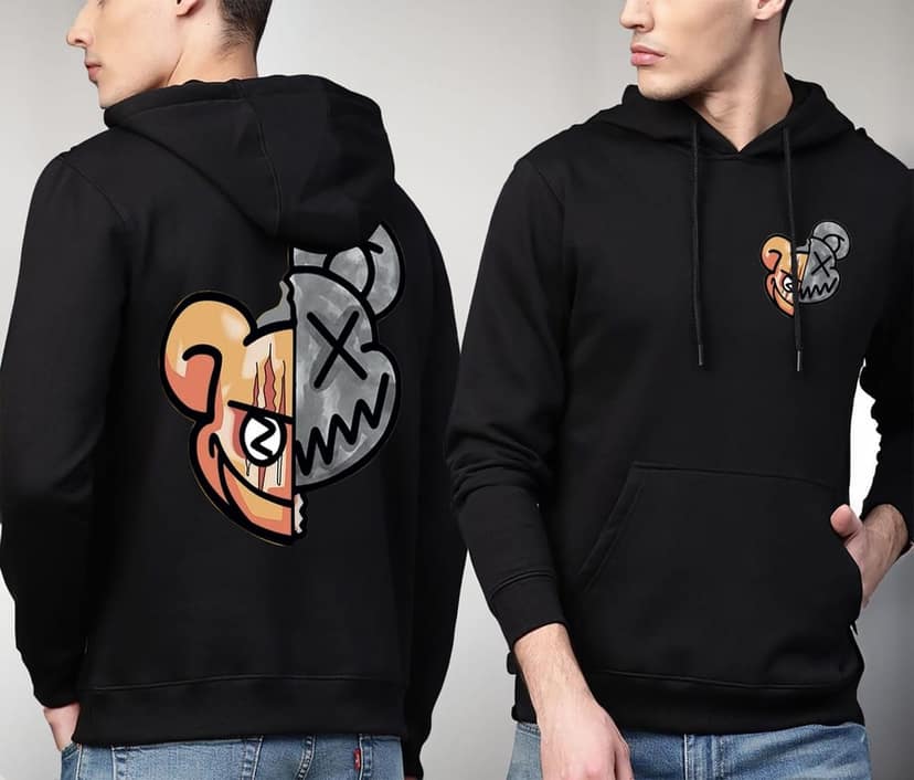 SCOTT FINCHER Men's Black and Orange Bear Graphic Hoodie : AA(RSHOD)BLACK_37 view 3