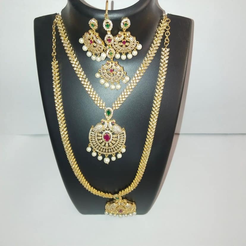 Indian Traditional Gold Plated Kempu Stone Necklace Set With Earrings For Women view 2