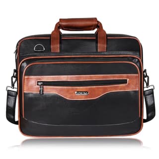 LOREM Tan & Black Color Faux Leather 28L Laptop Messenger Bag For Men BG105