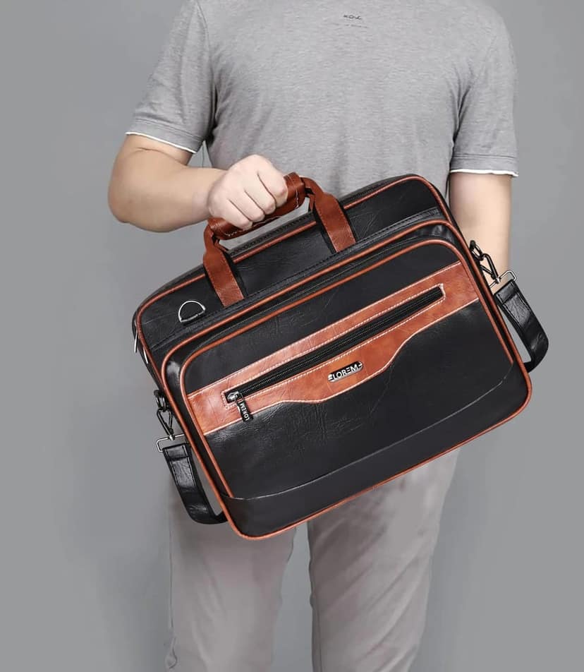 LOREM Tan & Black Color Faux Leather 28L Laptop Messenger Bag For Men BG105 view 7