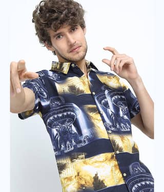 Locomotive Polyester Slim Fit Printed Half Sleeves Men's Casual Shirt - Yellow ( Pack of 1 )