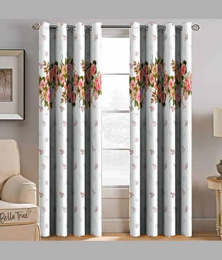 BELLA TRUE Set of 2 Window SemiTransparent Eyelet Polyester Multi Color Curtains ( 152 x 113 cm )