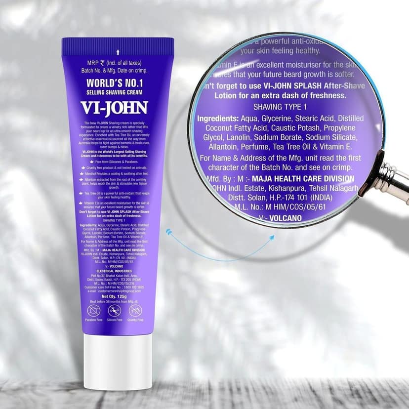VI-JOHN Tropical Lime Shaving Cream With Bacti Gaurd Formula, Tea Tree Oil & Vitamin E - 125 GM view 3
