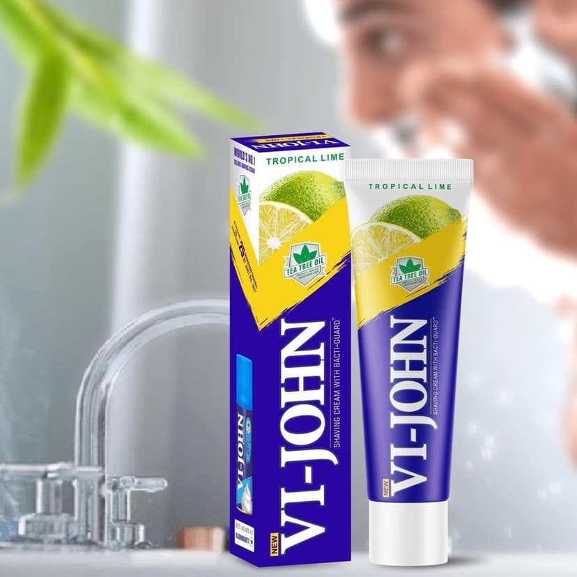 VI-JOHN Tropical Lime Shaving Cream With Bacti Gaurd Formula, Tea Tree Oil & Vitamin E - 125 GM view 6